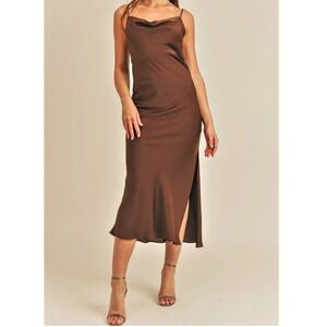 Reset by Jane Florence Maxi Evening Dress Medium Brown Cowl Neck Spaghetti Strap
